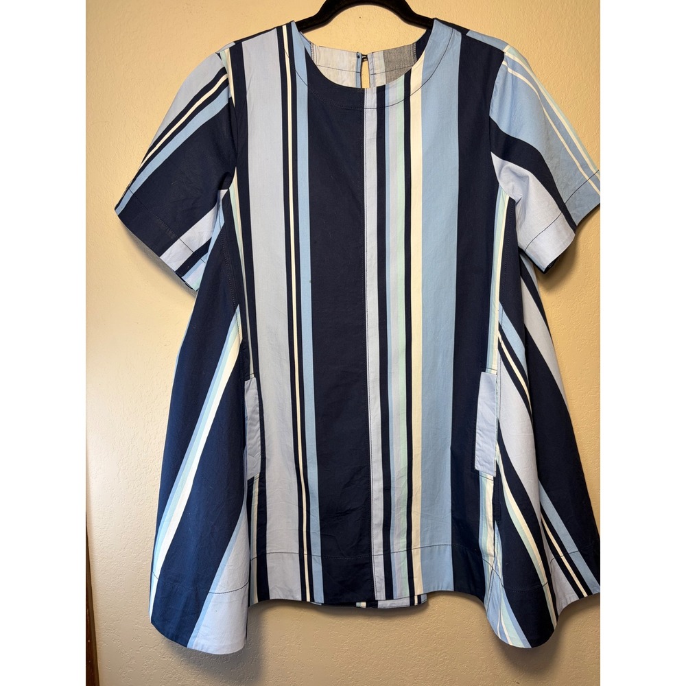 Maeve Anthropologie Blue Striped Cotton Mini Dress/tunic Short Sleeve Pockets M